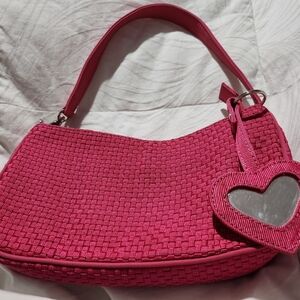 622. The SAK Pink Weave Heart Charm Shoulder Bag
